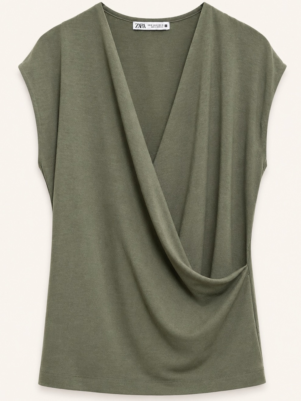 NWOT Zara Draped Wrap Front Olive Green Top Size M
